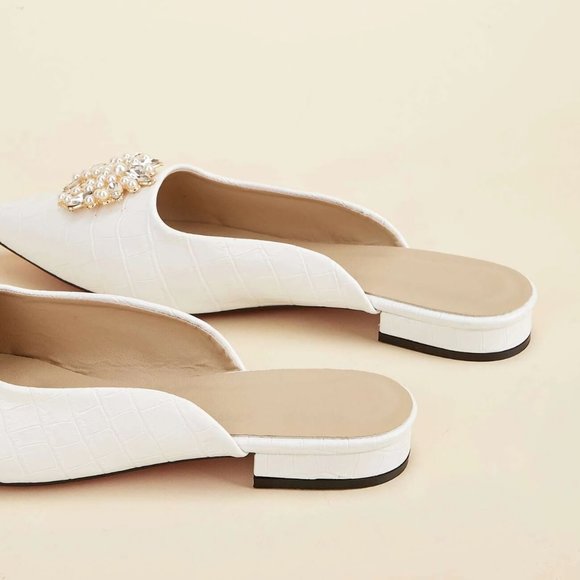 NEW Crocodile Pattern Flat Mules with Rhinestone & Faux Pearl, Sz EU 38( US 7.5) - Picture 13 of 14